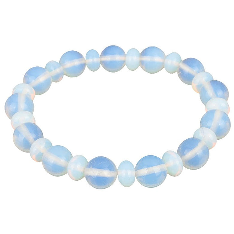 Licht blauwe edelstenen armband met opaal bovenaanzicht | Elastisch | Sea Opal Big and Small