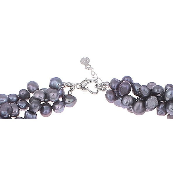 Slotje van blauw grijze zoetwater parelketting met 3 rijen parels | Amina