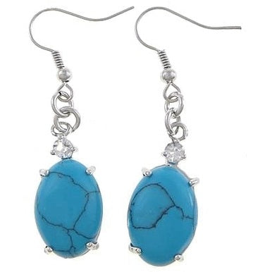 Blauw edelstenen oorbellen met turkoois, stras steentje en sterling zilver (925) | Turquoise Oval