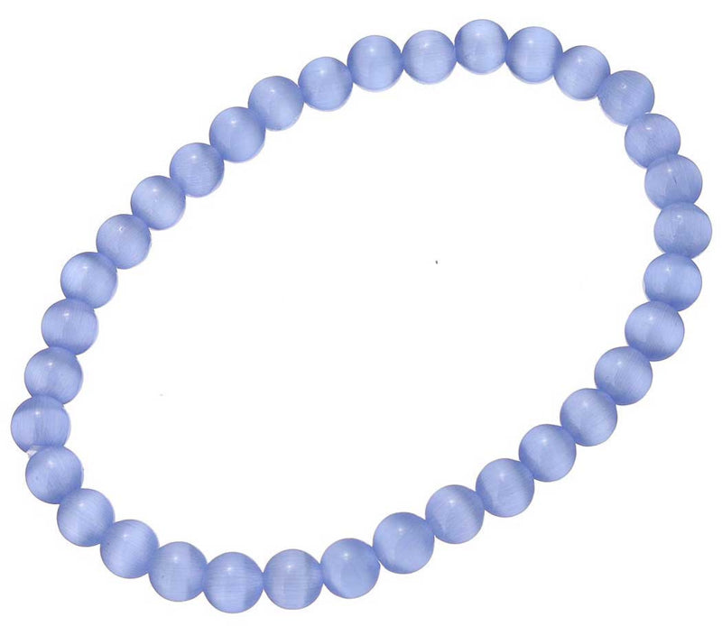 Edelstenen armband met licht blauwe kattenoog schuin liggend | Elastisch | Cat’s Eye Light Blue