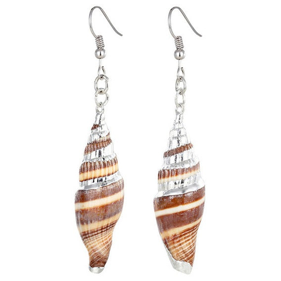 Schelpen oorbellen met crème en bruine schelp en sterling zilver (925) | Conche Shell Small