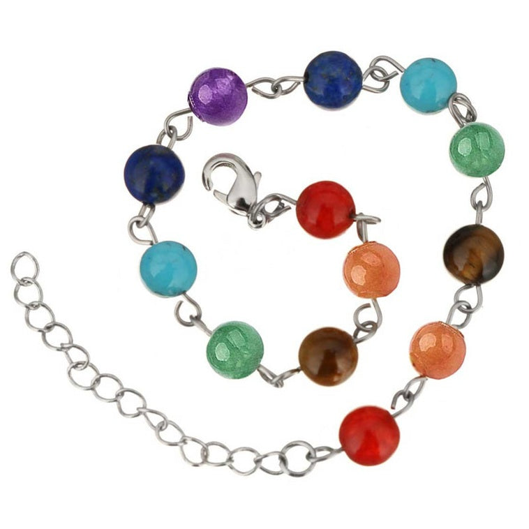Edelstenen armband met veel gekleurde edelstenen| regenboog armband | Chakra armband opgerold | Gemma