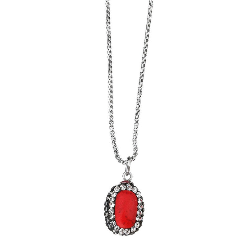 Rode edelstenen ketting met turkoois, stras steentjes en zilver edelstaal hangend | Bright Red Turquoise