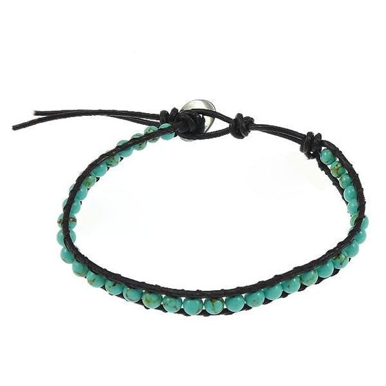 Groen edelstenen armband met turkoois en zwart leer | Wrap Turquoise Green