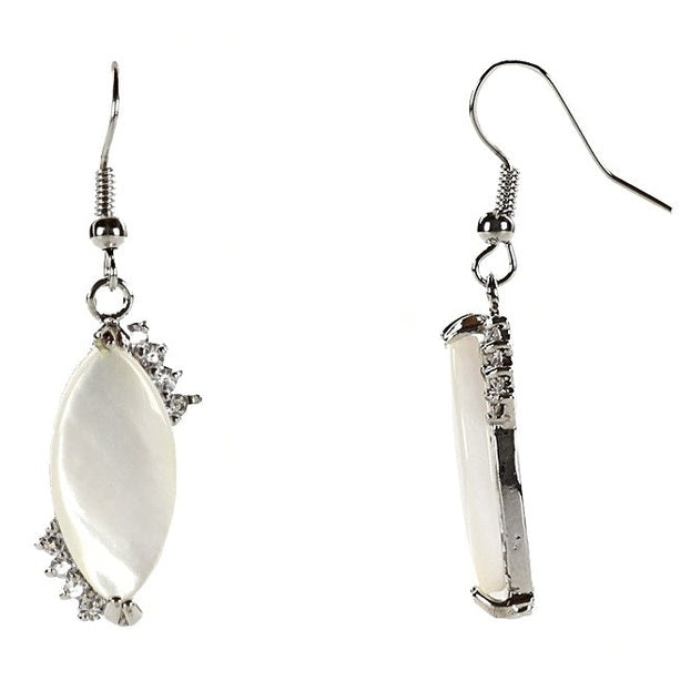 Witte parelmoeren oorbellen met stras steentjes en sterling zilver 925 | Nacre Big