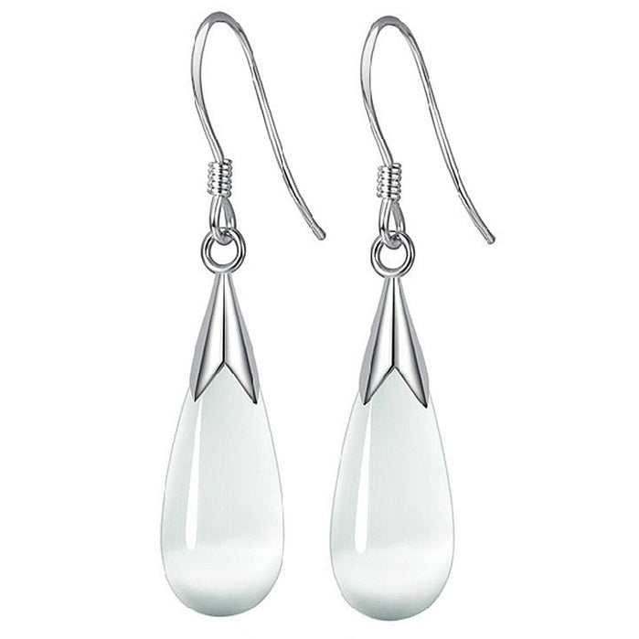 Witte edelstenen oorbellen met kattenoog en sterling zilver (925) | Cat&