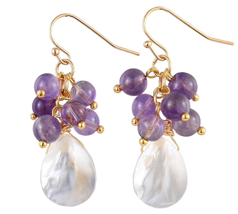 Edelstenen oorbellen met paarse amethist en wit parelmoer | Abella Amethyst