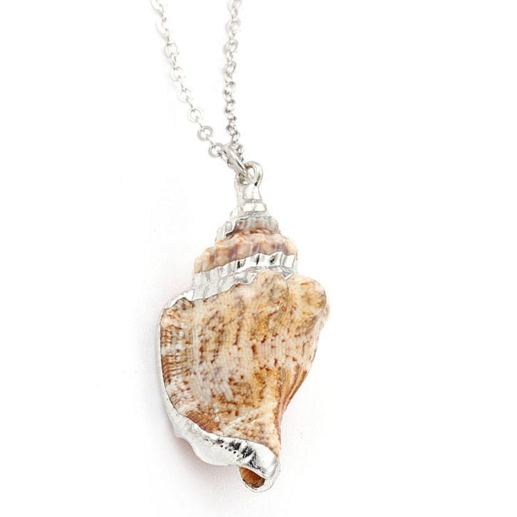 Detail van schelpen ketting met licht bruine schelp en zilver edelstaal | set Seashell Silver