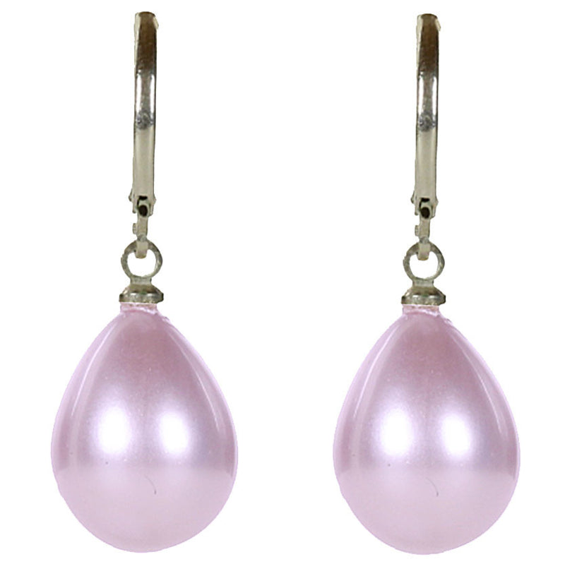 Roze parel oorbellen met zilver edelstaal, vooraanzicht | Tolly