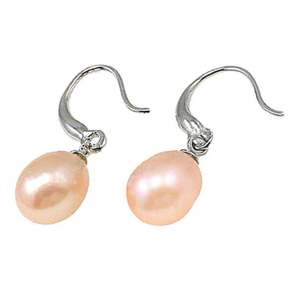 Zoetwater parel oorbellen met zalm kleurige parel, parel oorbel hanger | Maureen Z