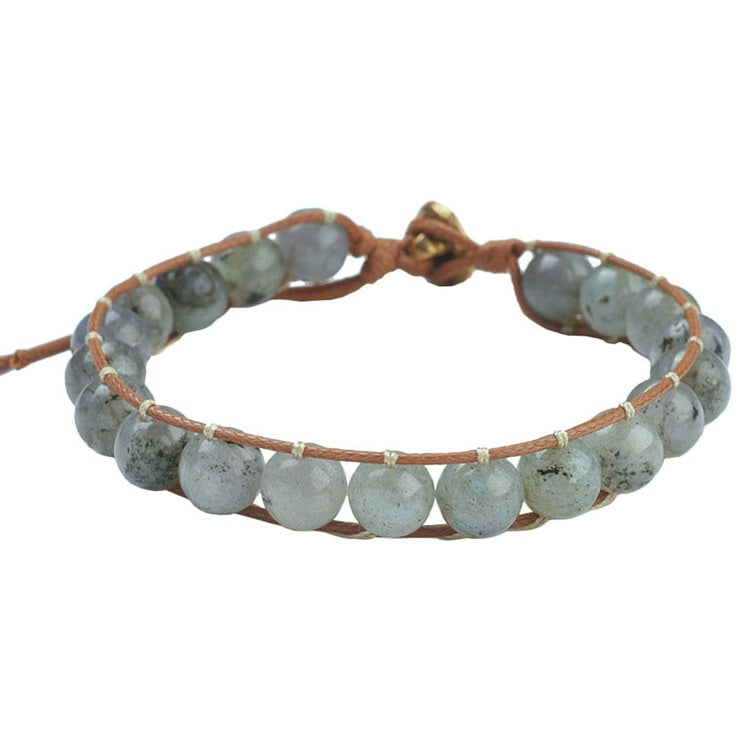 Edelstenen armband met labradoriet en gouden slotje met aum motief | Labradorite Antique Gold