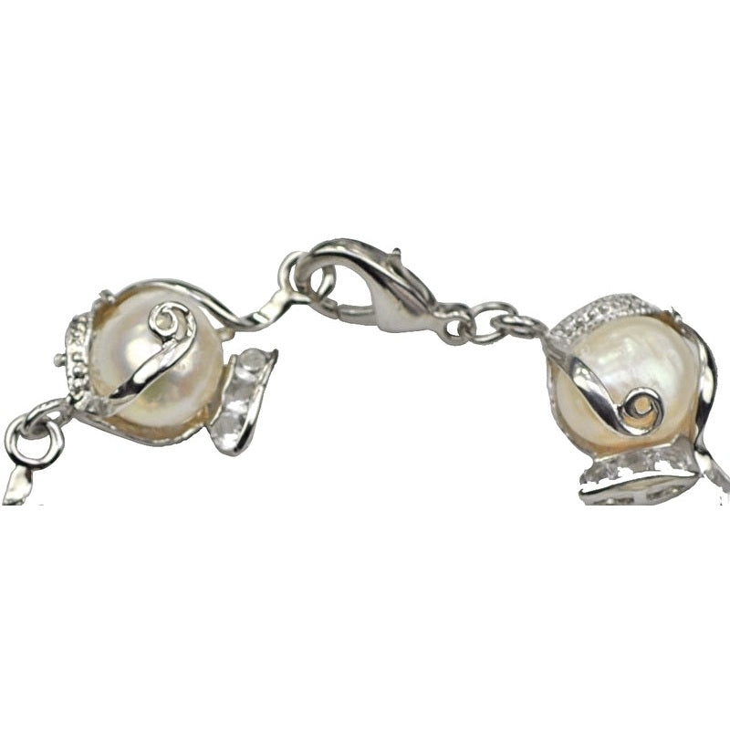 Slotje van wit zoetwater parel armband met stras steentjes | Francisca