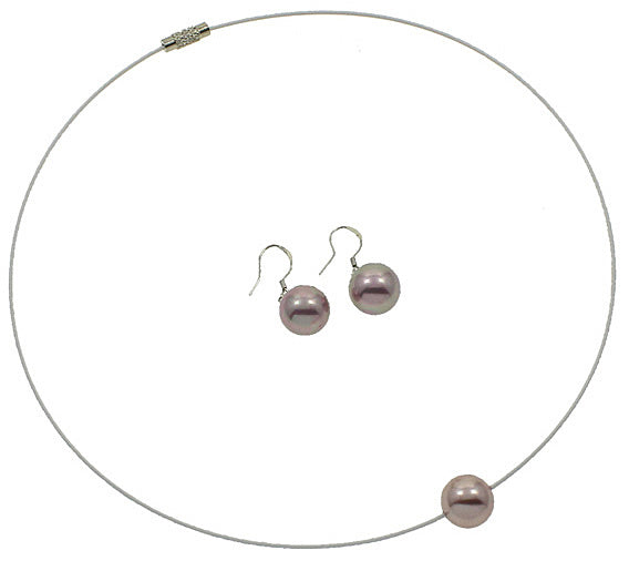 Oud roze mother of pearl parel set bestaande uit een parelketting en parel oorbellen met oud roze parel | Wire Shiny Ball Pink