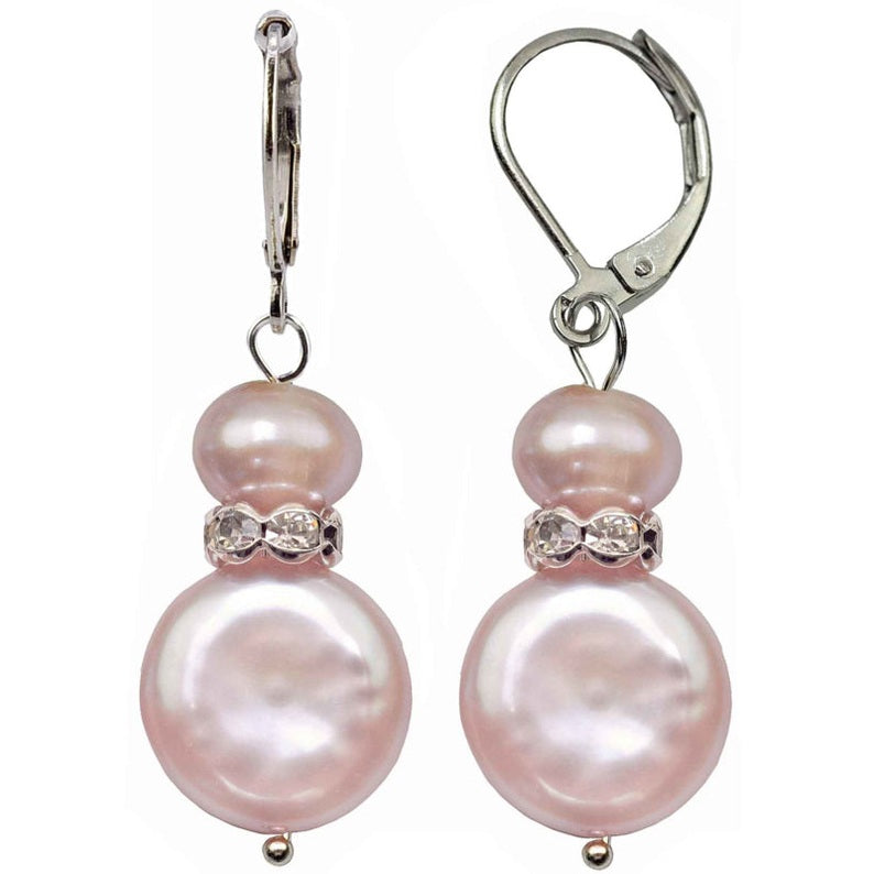 Roze zoetwater parel oorbellen met sterling zilver (925), voor en zijaanzicht | Conny Bling Pink
