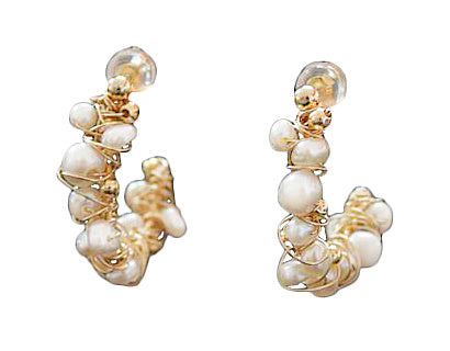 Oorringen met witte parels en goud draad | Goa