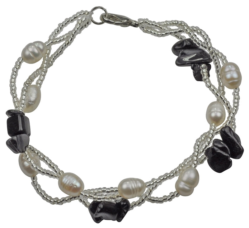 Wit zoetwater parel armband met zwarte agaat | Twine Pearl Black Agate