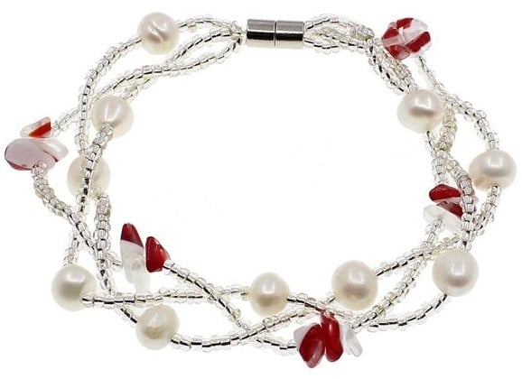 Zoetwaterparel met edelstenen set Twine Pearl Red Agate