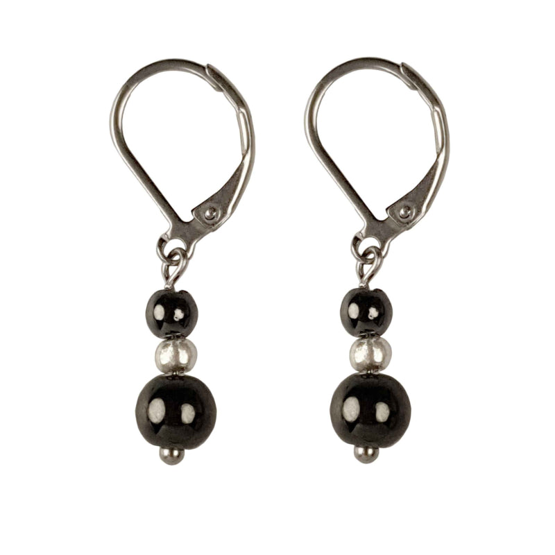 Zwarte edelstenen oorbellen met hematiet en zilver edelstaal | Double Hematite Silver