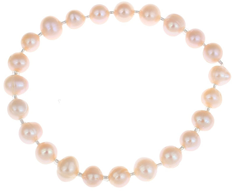 Zoetwater parel armband met zalm kleurige parels, elastisch | Seed Bead Pearl Peach
