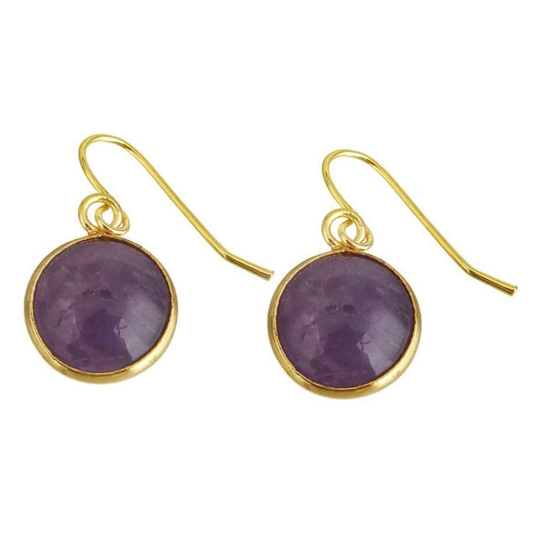 Paarse edelstenen oorbellen met goud edelstaal | Amethyst Gold Round