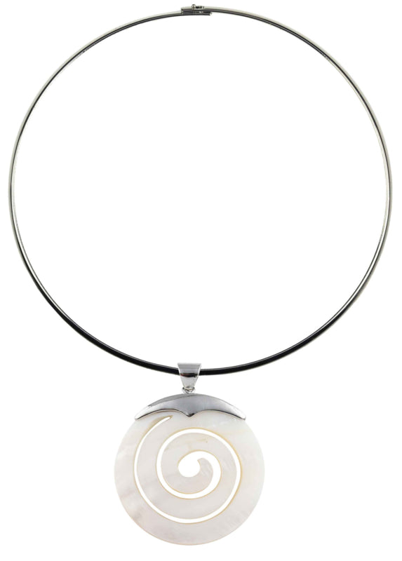 Parelmoeren choker ketting met witte parelmoeren hanger | Spiral White Shell