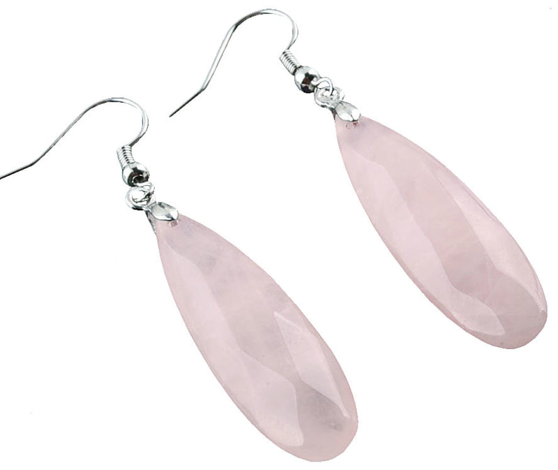 Edelstenen oorbellen Big Long Drop Rose Quartz