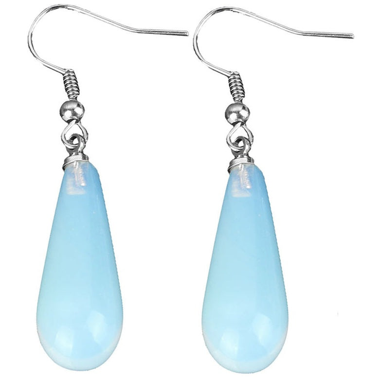 Licht blauwe edelstenen oorbellen met opaal en sterling zilver (925) | Sea Opal Long Drop