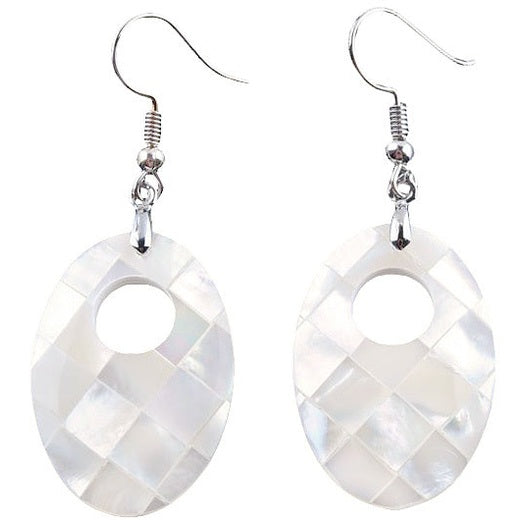 Wit ovale parelmoeren oorbellen met sterling zilver 925 | White Mosaic Oval