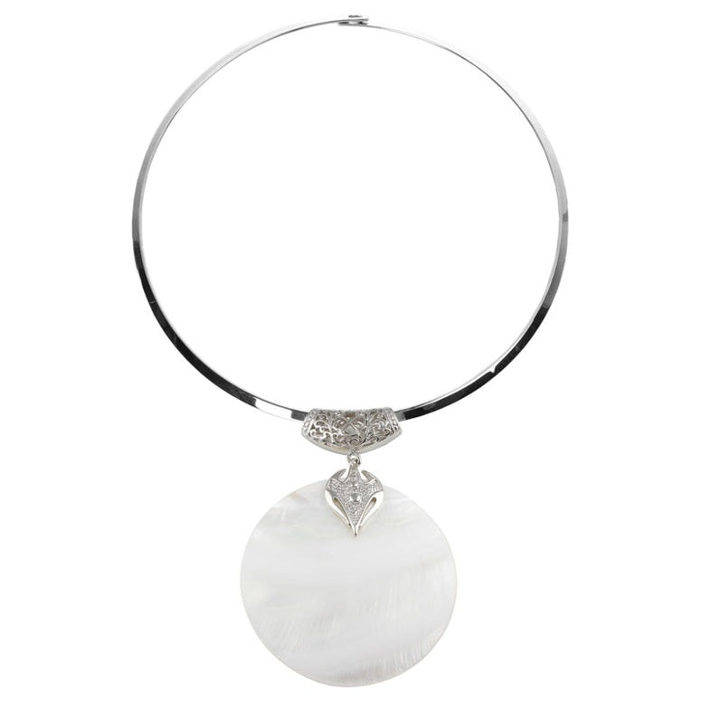 Parelmoeren choker ketting met witte parelmoeren hanger | Big White Shell Choker