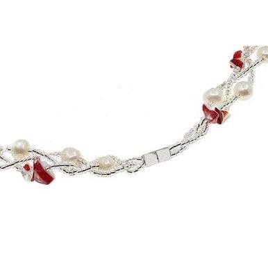 Magneetslotje van wit zoetwater parel armband met rode agaat | Twine Pearl Red Agate