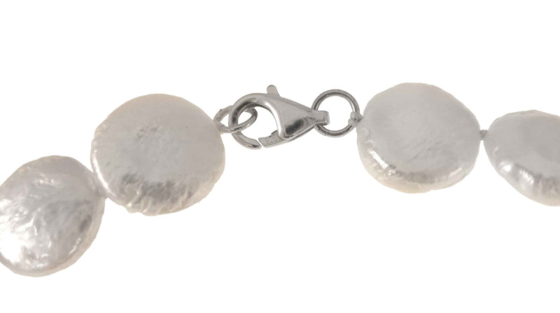 Slotje van wit zoetwater parel armband met coin parels en sterling zilver (925) | Weny