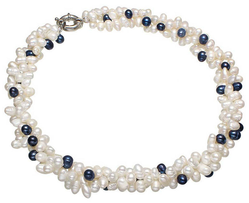 Zoetwater parelketting met witte en zwart blauwe parels in 3 strengen | Amira