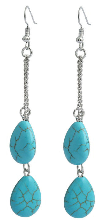 Lange edelstenen oorbellen met turkoois en sterling zilver (925) | Double Drop Turquoise