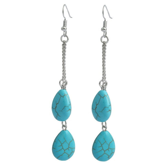 Lange edelstenen oorbellen met turkoois en sterling zilver (925) | Double Drop Turquoise