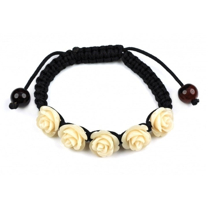 Edelstenen armband met creme kleurige jade in bloem vorm, schuifarmband | White Rose
