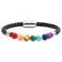 Edelstenen armband met met veel kleuren en soorten edelstenen en zwart leer | Gemstone Rainbow Black Leather