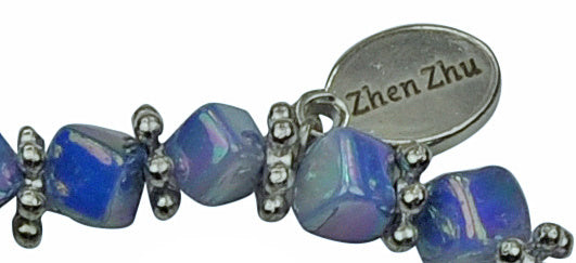 Parelmoeren set van ketting en armband Shell Cube AB blue