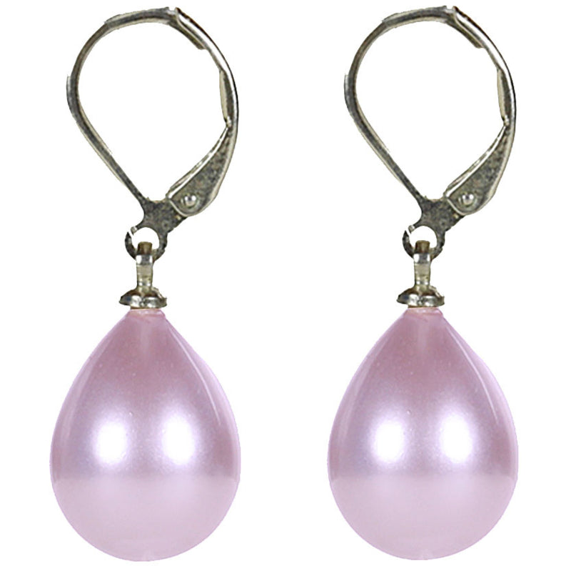 Roze parel oorbellen met zilver edelstaal, zijaanzicht | Tolly