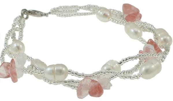 Wit zoetwater parel armband met kersenkwarts | Twine Pearl Cherry Quartz