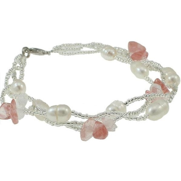 Wit zoetwater parel armband met kersenkwarts | Twine Pearl Cherry Quartz