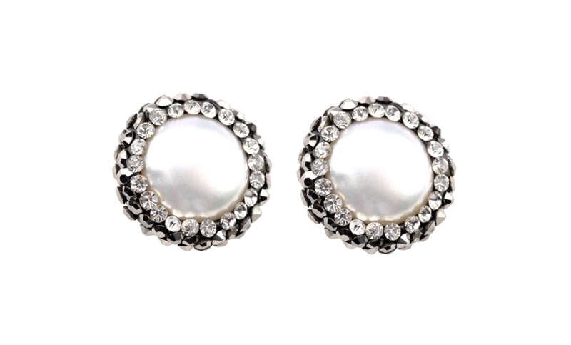 Witte zoetwater parel oorknoppen met stars steentjes | Bright Pearl