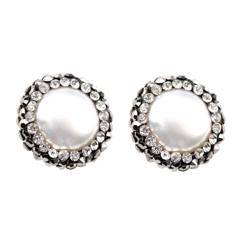 Witte zoetwater parel oorknoppen met stars steentjes | Bright Pearl