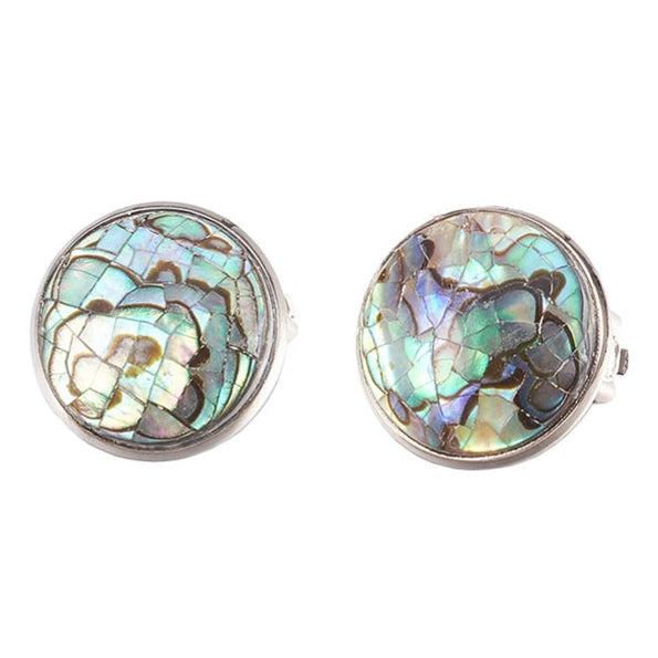 Parelmoeren clips oorbellen met abaloon, ander vooraanzicht | Abalone Clips Round