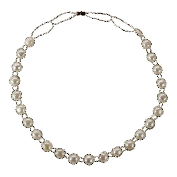 Zoetwater parelketting met witte parels en magneetslot | set Pearl O
