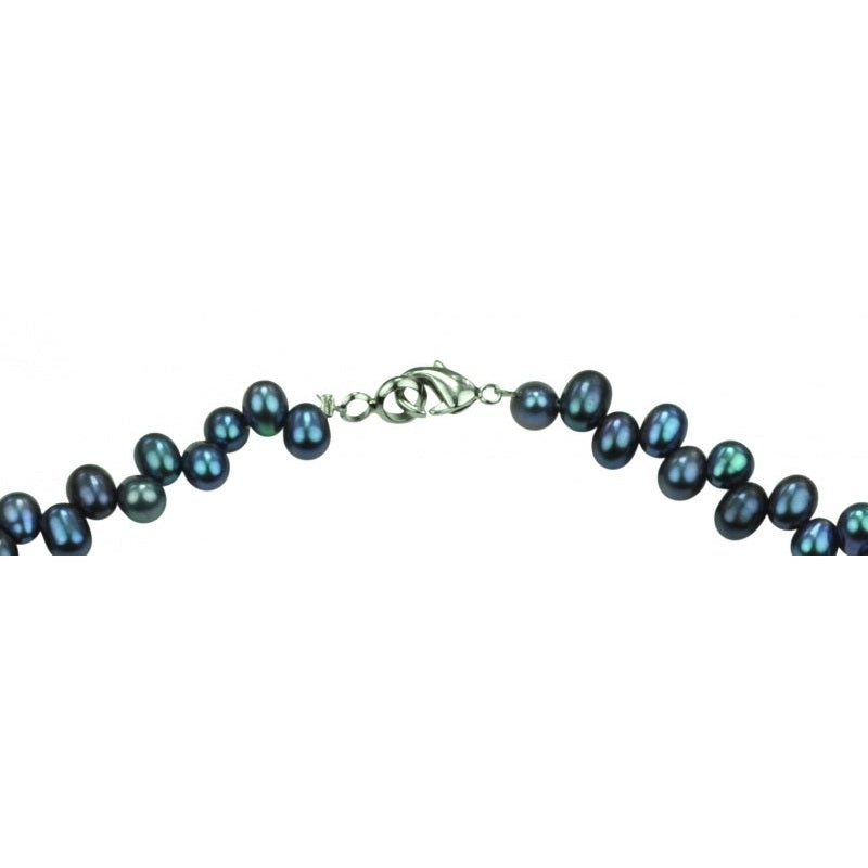 Slotje van zoetwater parelketting met blauwe parels en sterling zilver (925) | Blueria