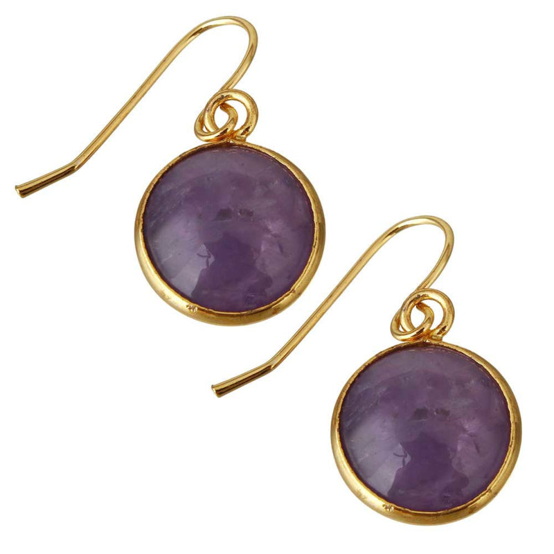 Paarse edelstenen oorbellen met goud edelstaal schuin liggend | Amethyst Gold Round