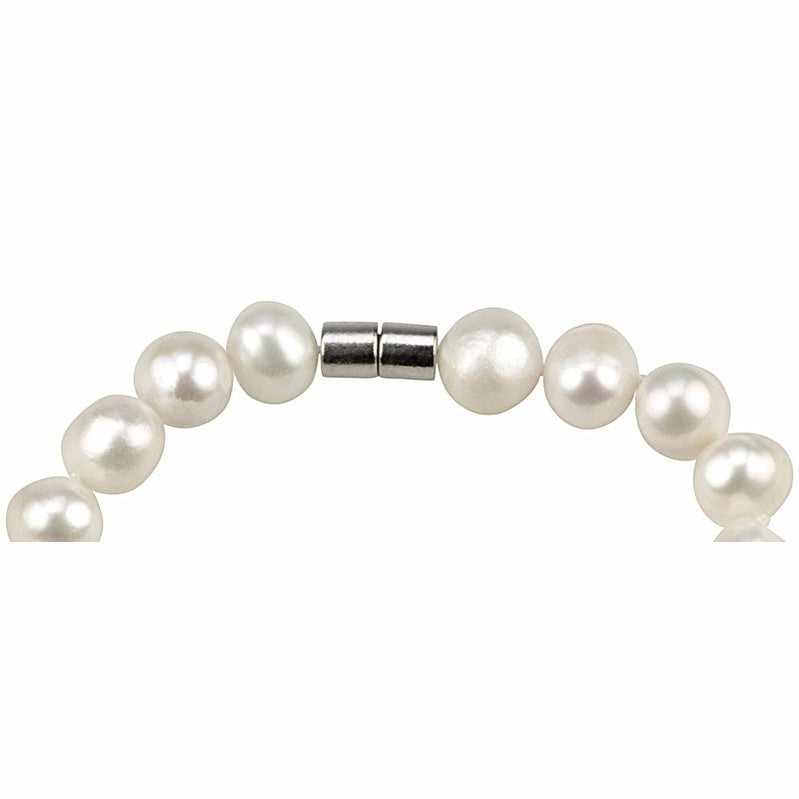 Magneetslotje van wit handgeknoopt zoetwater parel armband | Walla Two