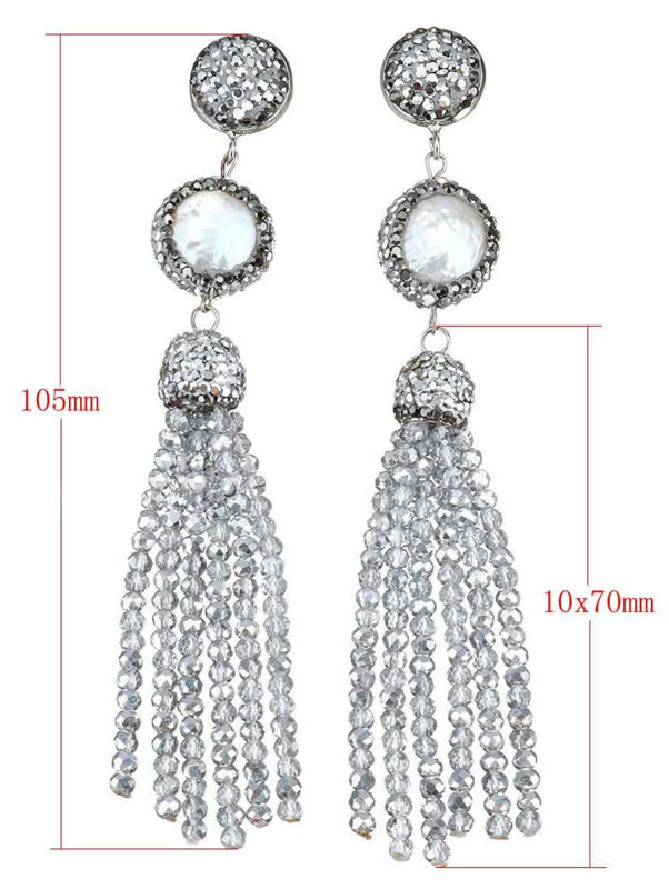 Zoetwater parel oorbellen Bright Coin Pearl Silver Crystal tassel