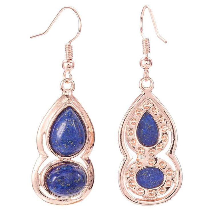 Blauwe edelstenen oorbellen met rosé goud voor en achterzijde | Lapis Lazuli Rosé Gold