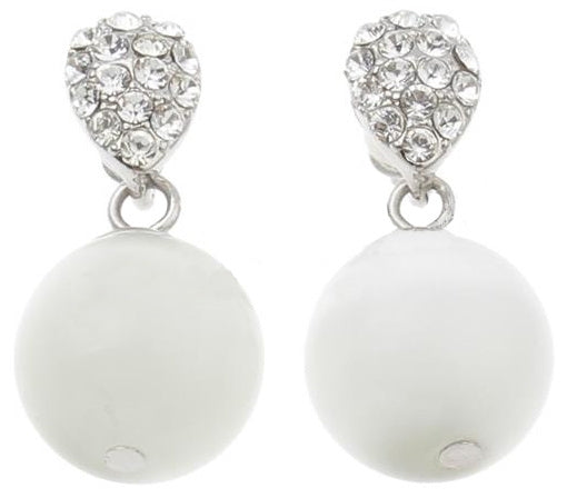 Witte edelstenen oorbellen met kattenoog en stras steentjes, oorknoppen | Bling W Cat’s Eye